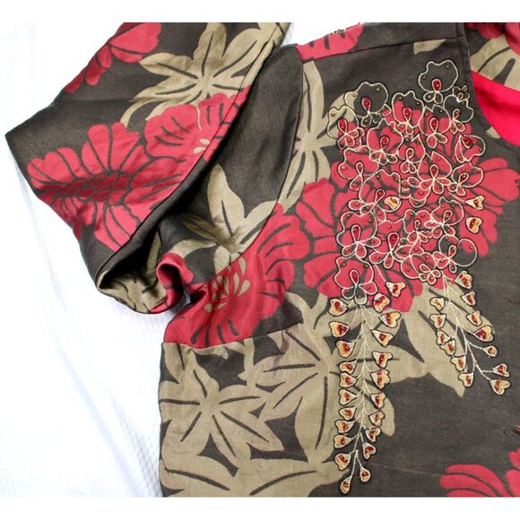 Indigo Moon Embroidered Tiger Floral Jacket 1X Brown & Red 100% Cotton Made In I - Picture 3 of 9